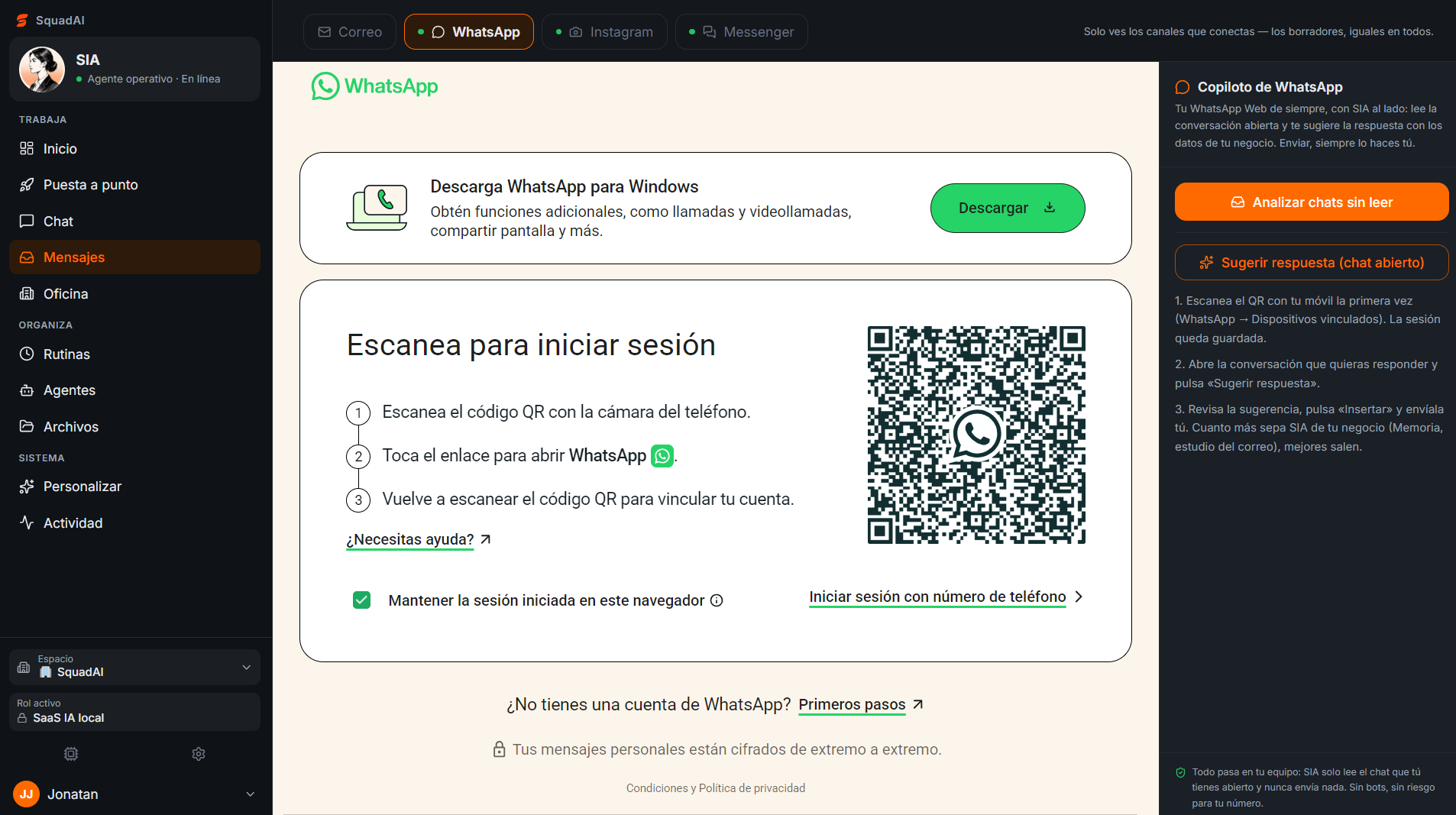 Mensajes: correo, WhatsApp, Instagram y Messenger